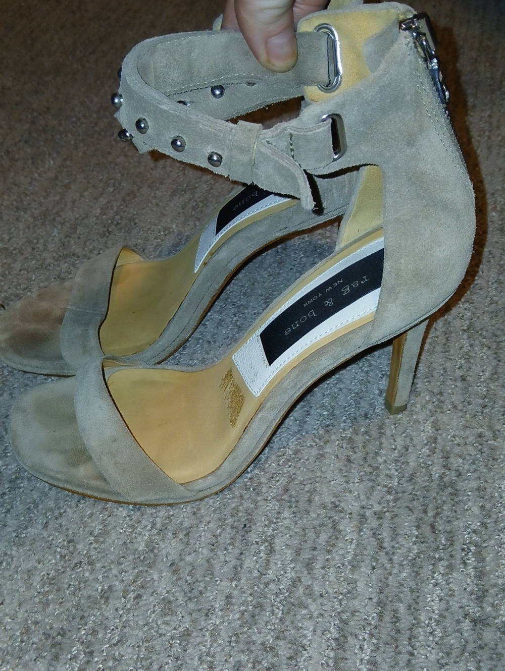 rag & bone Womens Tan Suede Studded Ankle-Strap Back Zip Heels Sz: 6.5